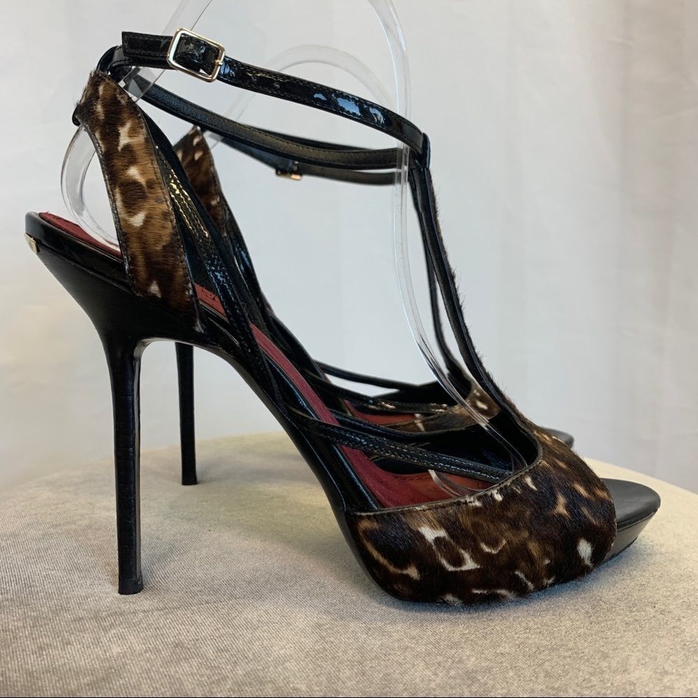 Burberry Prorsum leopard pony hair Animal Print T-Strap Sandals Platforms Sz 39 - Picture 5 of 13